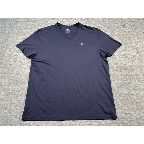 Lacoste V-Neck Shirt Mens 8 XXXL Blue Short Sleeve Crocodile Logo Embroidery - Picture 1 of 9
